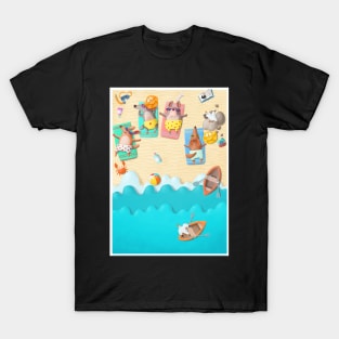 4 dog friends chilling on the beach. T-Shirt